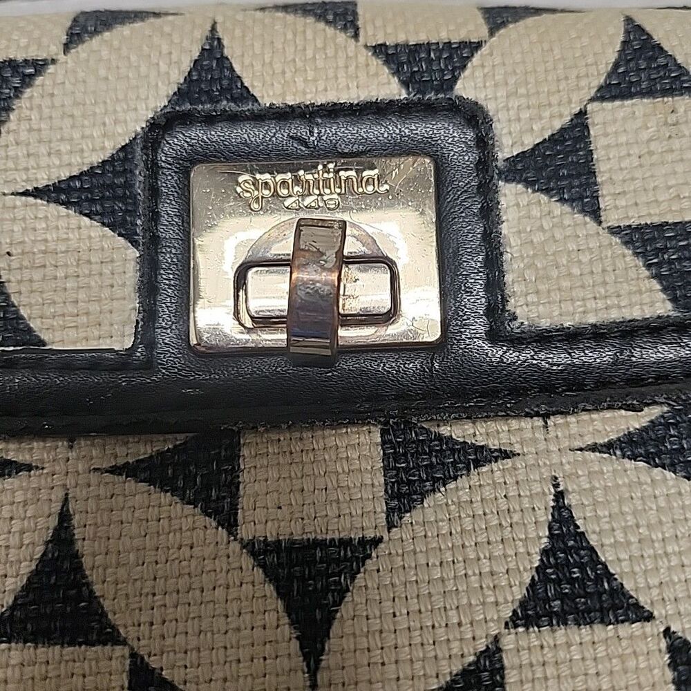 Spartina 449 Kiawah Black/White Linen/Leather Small Clutch/Crossbody Bag - Picture 3 of 10